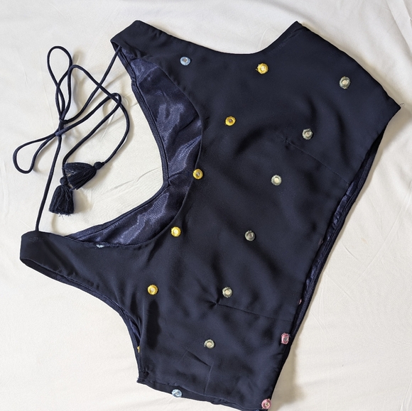 Stylish Indian Wedding Indo western outfit | Crop top and wide pants with mirror - Picture 5 of 15